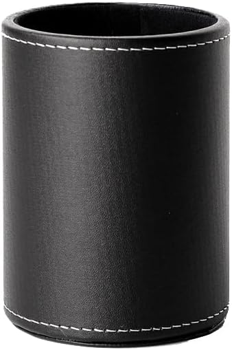 Round Pen Pencil Holder, PU Leather Pencil Cup, Desktop Stationery Organizer, Stand Desk Organizer, Office Accessories Container (Black)