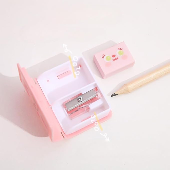 4Pcs Cute Dual Purpose Book Pencil Sharpener Eraser, Cute Cartoon Student Eraser Pencil Sharpener Office Supplies Writing and Correction Supplies