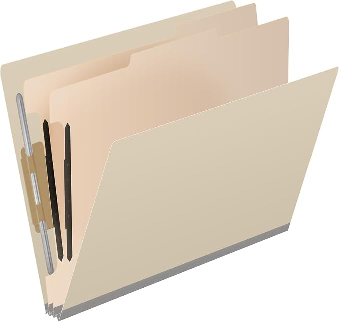 18 Pt. Manila Classification Folders, Full Cut End Tab, Letter Size, 2 Dividers (Box of 10)