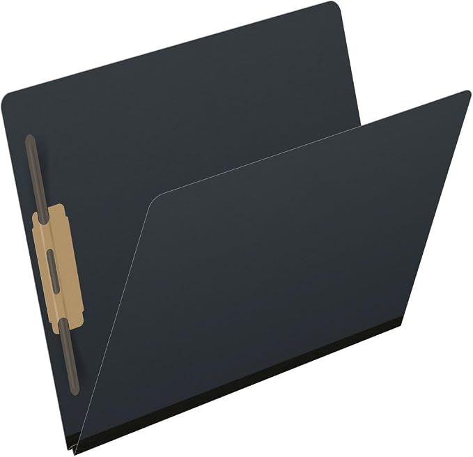 End Tab Pressboard Folders, Letter Size, 2" exp, Fasteners Pos #1 & #3, Black (Box of 25)