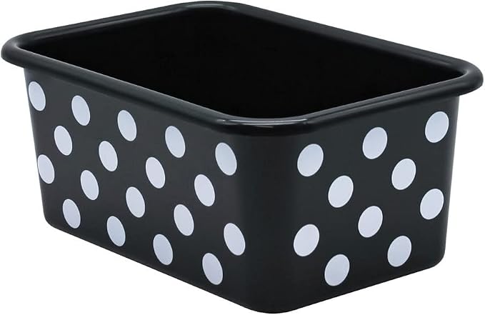 Teacher Created Resources® White Polka Dots on Black Small Plastic Storage Bin