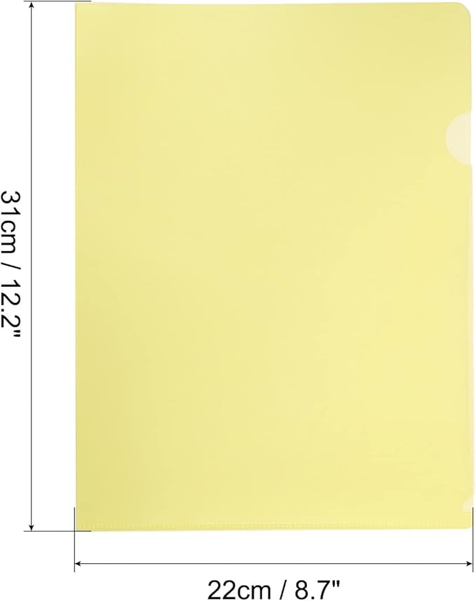 PATIKIL L Type Folders 12 Pack A4 Plastic File Project Pockets Clear Paper Document Jacket Sleeve for Office, Yellow