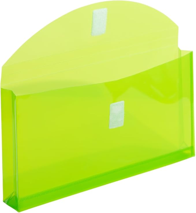JAM PAPER Plastic Expansion Envelopes with Hook & Loop Closure - #10 Booklet Wallet - 5 1/4 x 10 with 1 Inch Expansion - Assorted Colors - 6/Pack