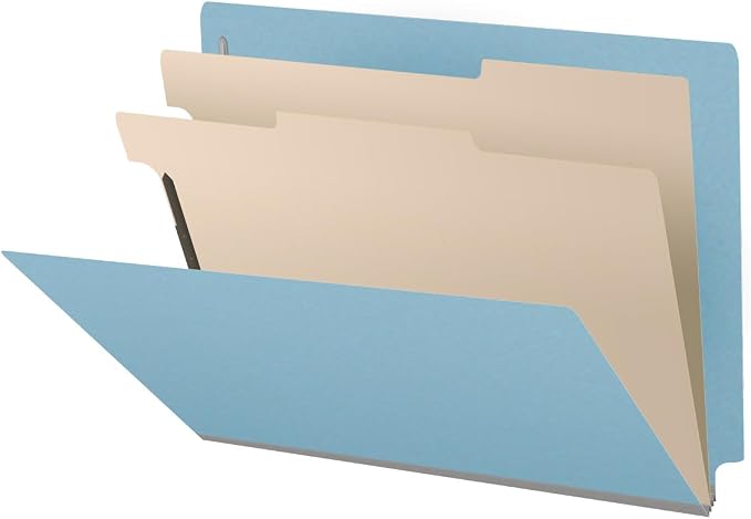 25 Pt. Pressboard Classification Folders, Full Cut End Tab, Letter Size, 2 Dividers, Light Blue (Box of 10)