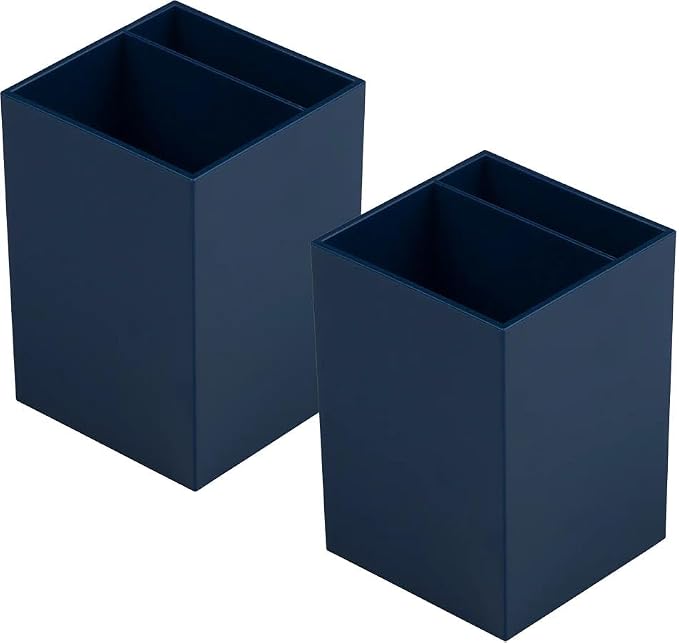 JAM PAPER Plastic Pen Holders - Navy Blue Desktop Pencil Cups - 2/Pack