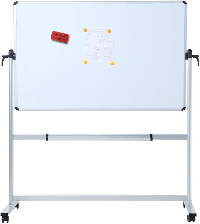 VIZ-PRO Double-Sided Magnetic Mobile Whiteboard, 60 x 48 Inches, Rolling Dry Erase Board Easel Stand on Wheels with Aluminium Frame for School Office Home 5' x 4'