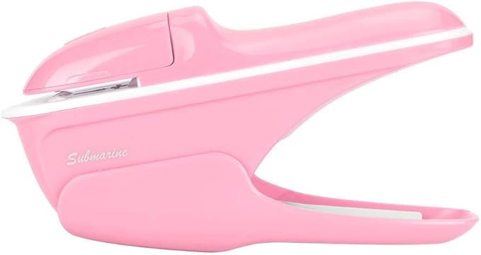 White ABS Stapleless Paper Stapler, Stapleless Stapling Machine, Laborsaving Hand Stapleless Stapler, Easy to Operate for School with Comfortable Handle Office (Pink)