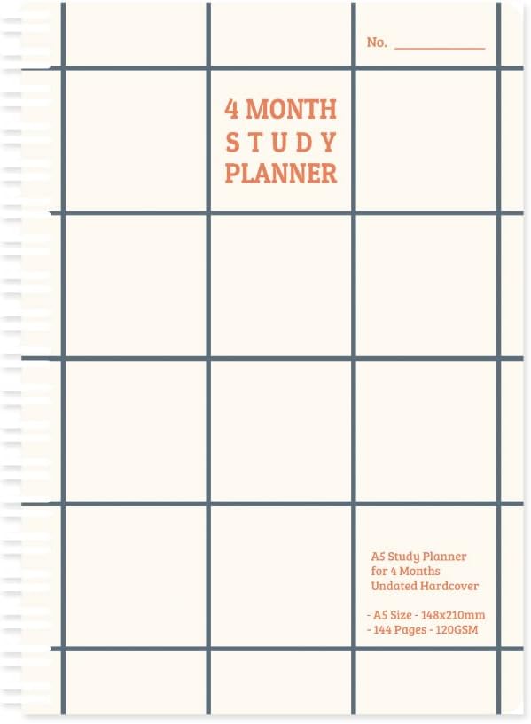 Monolike Checkers 4 Month Study Planner, Beige - Academic Planner, Weekly & Monthly Planner, Study plan