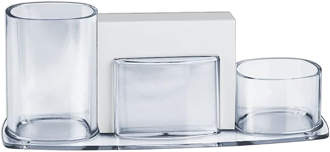 Acrimet Millennium Desk Organizer Cup Caddy – Plastic Desktop Holder for Pen, Pencil, Clips, Desk Accessories & Memo Paper – Includes 200 Sheets of Memo Paper (Clear Crystal Color)
