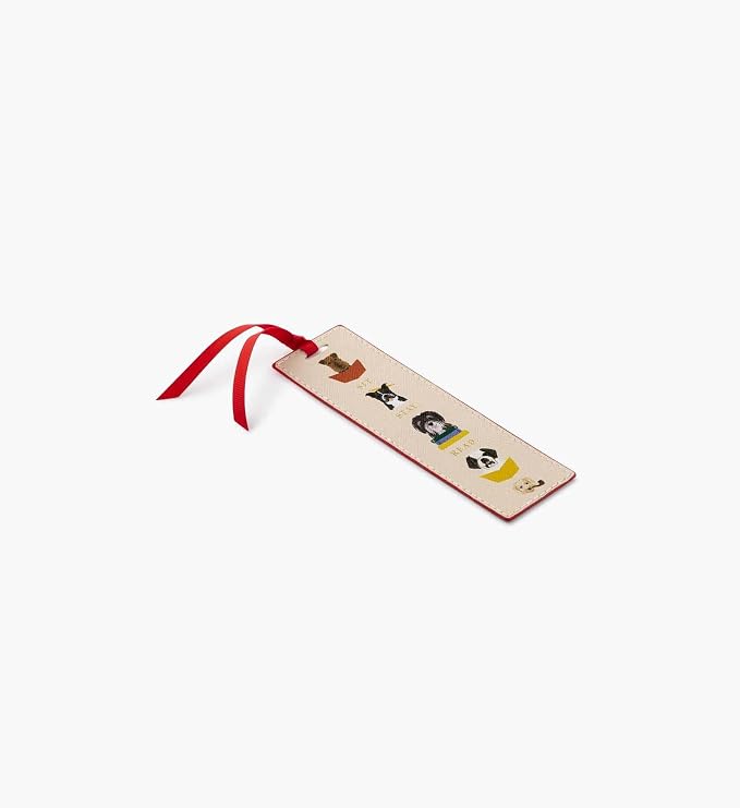 RIFLE PAPER CO. Studious Dogs Bookmark 6" L x 1.75" W, Saffiano PU with a Grosgrain Ribbon, Metallic Gold Foil Logo, Perfect for Book Lovers, Writers, & Readers