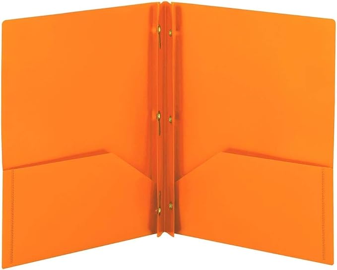Smead Poly Two-Pocket Folder, Three-Hole Punch Prong Fasteners, Letter Size, Orange, 6 Folders Total (87735)