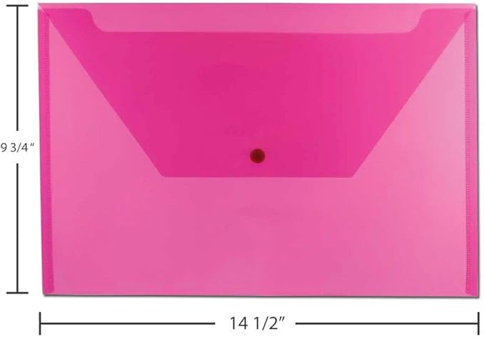 JAM PAPER Plastic Envelopes with Snap Closure - Legal Booklet - 9 3/4 x 14 1/2 - Fuchsia Pink - 3/Pack