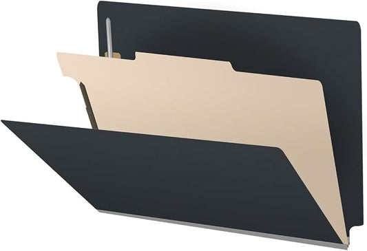 Pressboard Classification Folders, Full Cut End Tab, Letter Size, 1 Divider, Black (Box of 10)