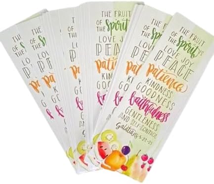 50 Count The Fruit of The Spirit Bookmarks for Men, Women, Kids. 2" x 6" with A Glossy Finish. Thick Cardstock. A Nice Religious Bookmark for Church Or Sunday School. Mother's Day, Galations 5:22-23