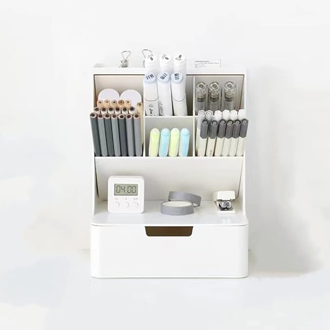 Desk Organizer with Drawer Pencil Organizer for Desk Office Organization Desktop Stationary Organizer for School Home Office Art Supplies
