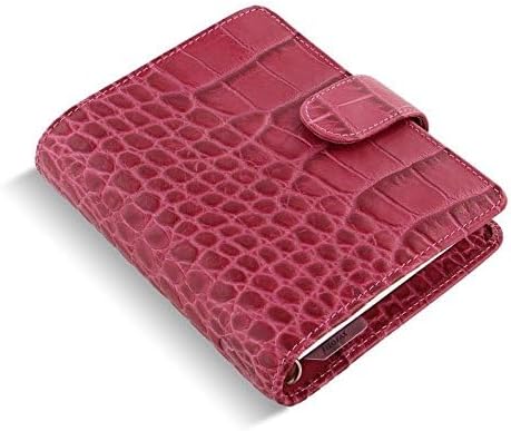 Filofax Classic Croc Print Leather Organizer Agenda Weekly Daily Planner Diary Calendar Bundle with DiLoro Pen (Fuchsia 2026, Pocket Paper Size 4.72" x 3.18")