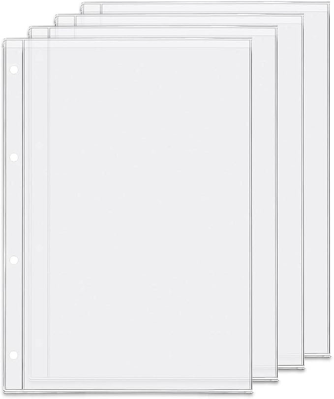 4 Pack A4 4 Holes Binder Pockets Plastic Binder Folders Waterproof 4 Holes Holder for Receipt Ticket (Pocket, A4)