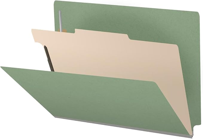 Pressboard Classification Folders, Full Cut End Tab, Letter Size, 1 Divider, Green (Box of 10)