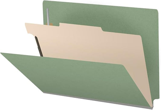 Pressboard Classification Folders, Full Cut End Tab, Letter Size, 1 Divider, Green (Box of 10)