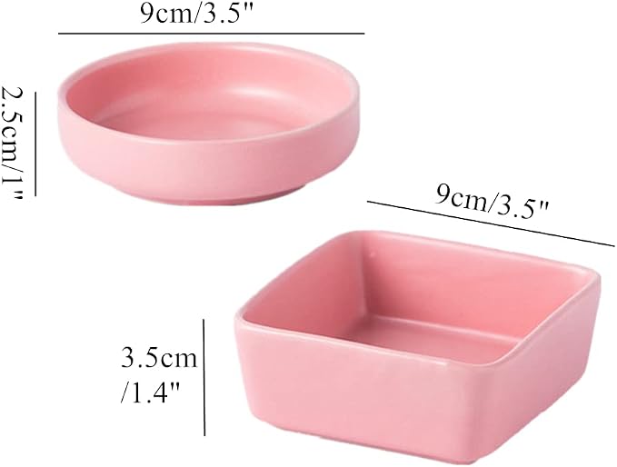 AxeWoodz Pink Paper Clips Holder 2pcs Ceramic Square Round Shape Paper Clip Dispenser Set Paperclip Holders Office School Home Desk Organizers for Daily Desktop Cute Accessories Storage Plate (Pink)
