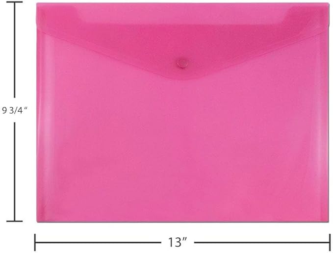 JAM PAPER Plastic Envelopes with Snap Closure - Letter Booklet - 9 3/4 x 13 - Fuchsia Pink - 3/Pack
