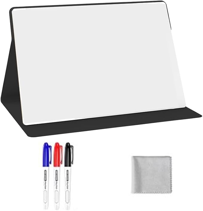 Portable Small White Board,Reusable Dry Erase Board with Stand,Desktop Whiteboard for Meeting Bussiness Black