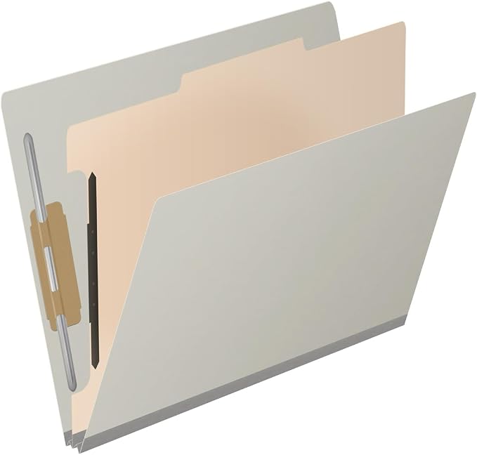 25 Pt. Pressboard Classification Folders, Full Cut End Tab, Letter Size, 1 Divider, Light Gray (Box of 10)