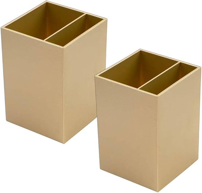 JAM PAPER Plastic Pen Holders - Gold Desktop Pencil Cups - 2/Pack