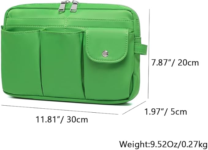 Storage Bag-arge Cosmetic Bag for Women Travel Makeup Bag Zip Up Bag Pure Cotton Canvas Can be Suspended (Grass Green)