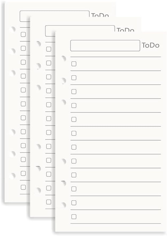 A6 To Do List Refill Paper 3 Pack Binder Inserts 6-Hole Punched Filler Paper Planner Refills, 135 Sheets/270 Pages Refillable Planner Binder Paper for A6 Planner Inserts (A6, To Do List)