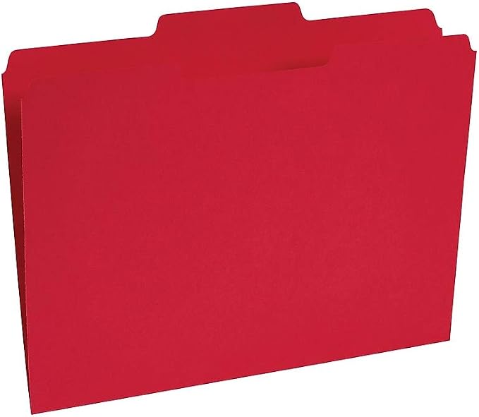 Staples Reinforced Colored File Folders, Letter Size, 3‑Tab Design, Red, Heavy‑Duty Construction, 100/Box