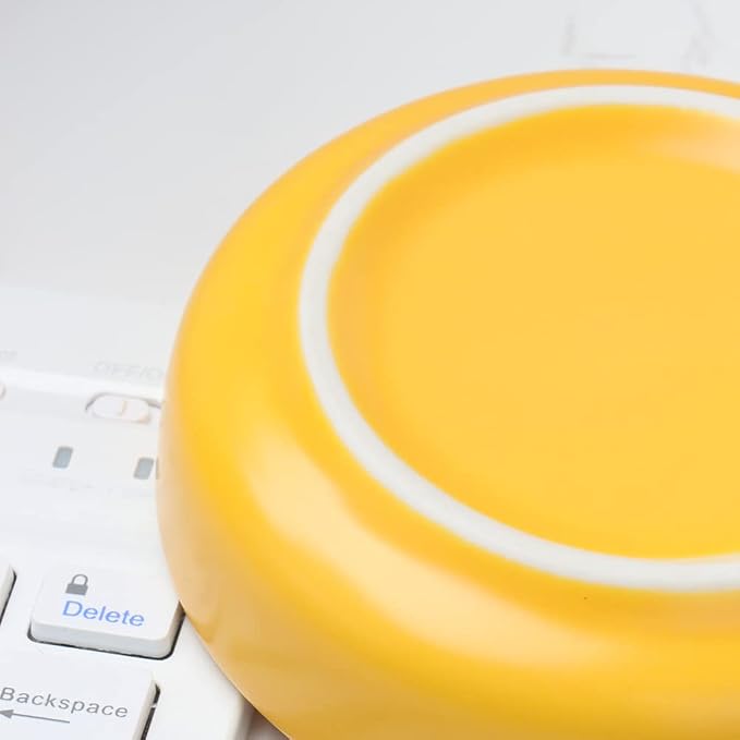 MEI YI TIAN Small Ceramic Paperclip Holder for Desk, Round Paper Clip Holder Push Pin Organizer Macaron Yellow Paper Clip Dispenser Desktop Organizer Cute Storage Plate Desk Accessories