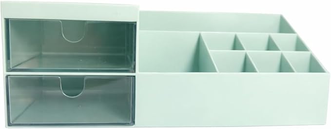 Desktop Drawer Storage Organizer – Multi-Purpose Plastic Makeup & Office Storage Box with Divided Drawers, Dust-Proof Vanity Organizer for Cosmetics, Jewelry & Stationery (Blue)