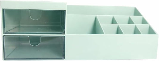 Desktop Drawer Storage Organizer – Multi-Purpose Plastic Makeup & Office Storage Box with Divided Drawers, Dust-Proof Vanity Organizer for Cosmetics, Jewelry & Stationery (Blue)