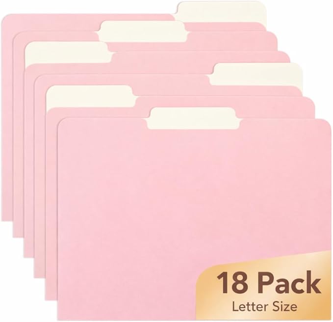 Mr. Pen- Poly File Folders with Tabs, 1/3 Cut Tab, 18 Pack, Letter Size, Pink, File Folders Designed for Office and Classroom Use