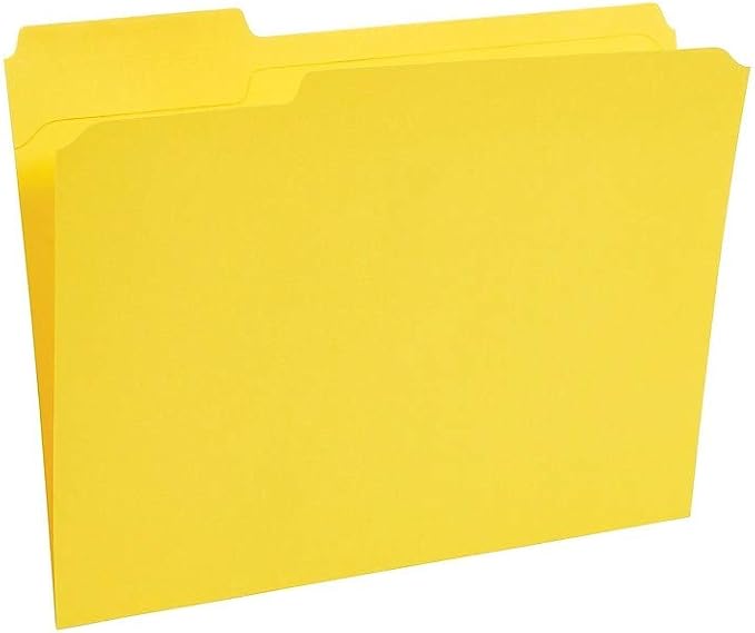 Staples Reinforced Colored File Folders, Letter Size, 3‑Tab Design, Yellow, Heavy‑Duty Construction, 100/Box