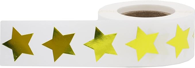 Metallic Gold Star Stickers, 3/4 Inch, 500 Metallic Plastic Labels per Roll - Perfect for Rewards, Decorations, and Crafts in Schools, Offices, and Home Use