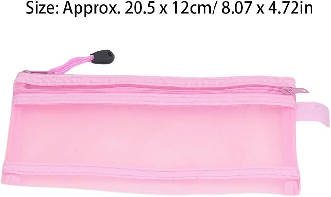 10Pcs Double Layer Mesh File Pouches – Nylon Zipper Bags for A6 Paper Storage, Organize Office Supplies Cosmetics Travel 20.5 x 12 cm(Pink)