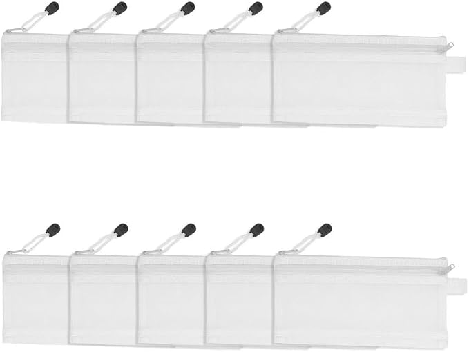 10Pcs Double Layer Mesh File Pouches – Nylon Zipper Bags for A6 Paper Storage, Organize Office Supplies Cosmetics Travel 20.5 x 12 cm(White)