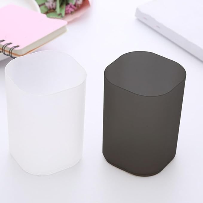 2pcs Frosted Pen Holder and Pencil Organizer Desk Bucket Set, Plastic Cylinder Stationery Container for Office Desktop Storage and Workspace Accessories