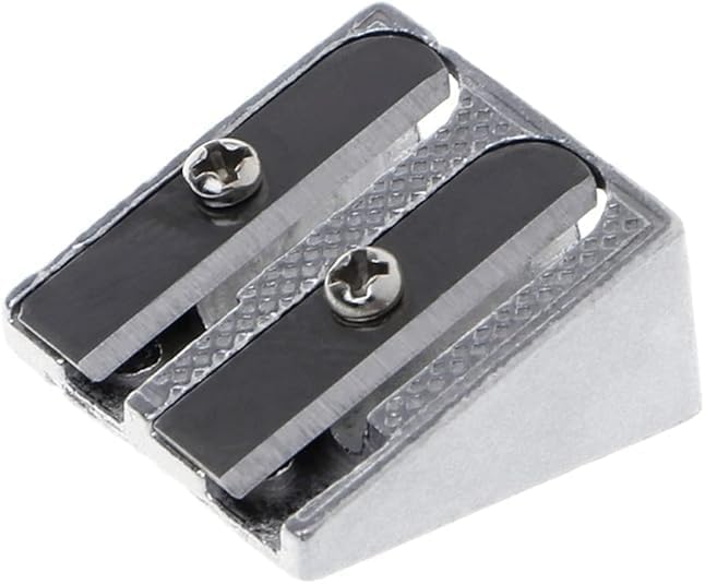 Silver Metal Bevelled Double Hole Pencil Sharpener School Office Sharpener Stationery Writing and Correction Supplies,Office and School Supplies