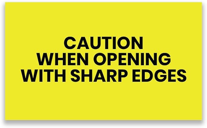 StickerJet Caution When Opening with Sharp Edges – Warehouse Receiving Labels – 3"x5" Rectangle Labels – 500 Qty/Roll – Paper, Easy Peel and Stick, Strong Adhesive, No Residue, Made in USA