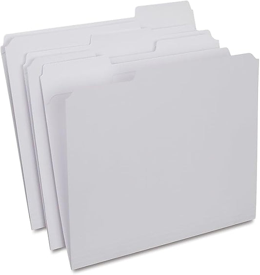 Staples Reinforced File Folders, Letter Size, 3‑Tab Design, White, Durable Paper Stock, 100/Box