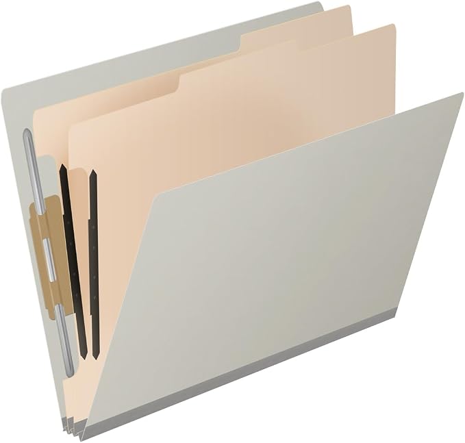 25 Pt. Pressboard Classification Folders, Full Cut End Tab, Letter Size, 2 Dividers, Light Gray (Box of 10)