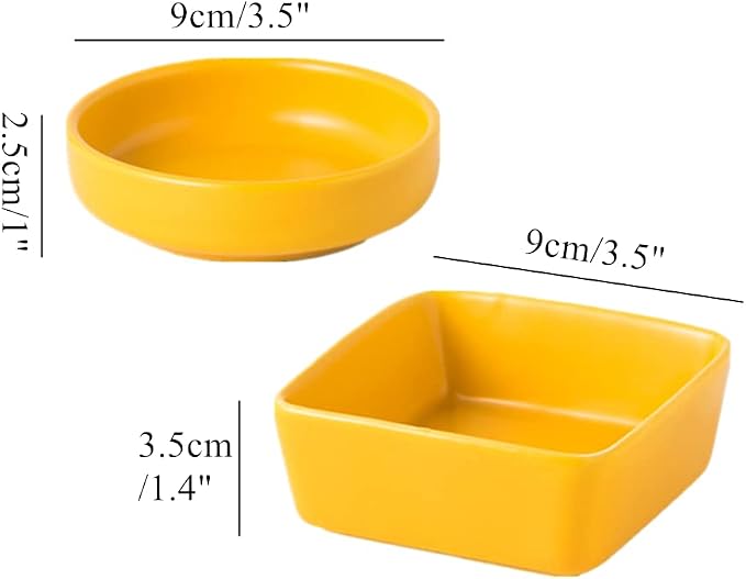 AxeWoodz Yellow Paper Clips Holder 2pcs Ceramic Square and Round Paper Clip Dispenser Set Office School Home Paperclips Organizers for Daily Desktop Storage