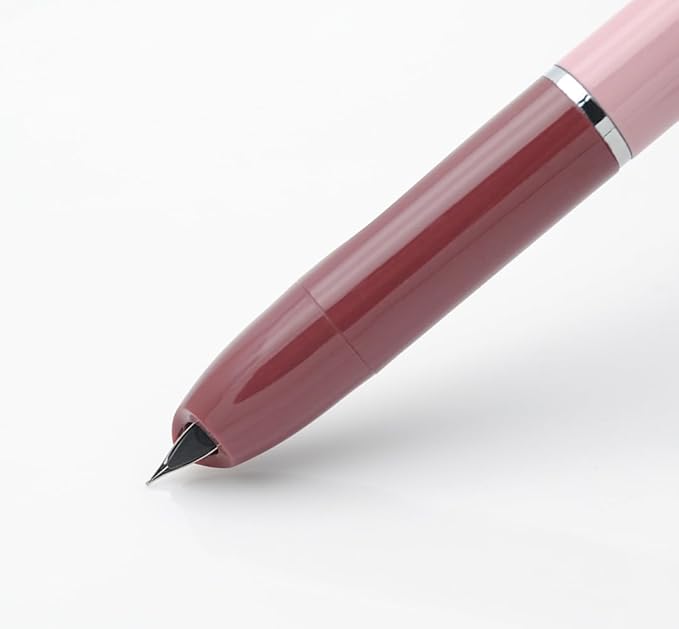 OASO K016 Retractable Fountain Pen Set 0.5mm with 4pcs Blue Ink Cartridges Smooth Writing for School Students (Deep Sea Pink)