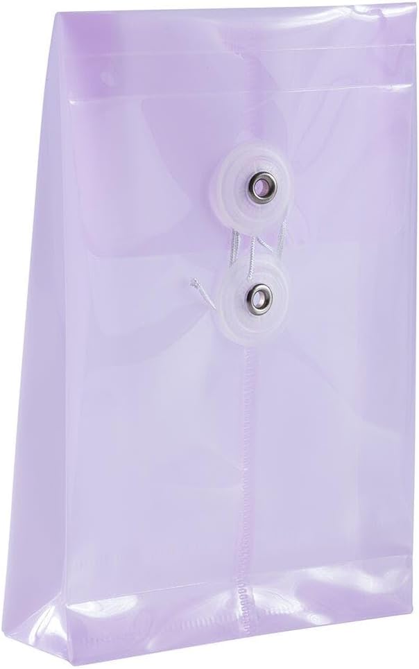 JAM PAPER Plastic Envelopes with Button & String Tie Closure - 4 1/4 x 6 1/4 - Lilac Purple - 3/Pack