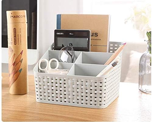 Plastic Desk Organizer, 5 Compartments Storage Organizer Utility Tote Caddy Holder Desktop Container Dividers for Home School Office Supplies (Grey)