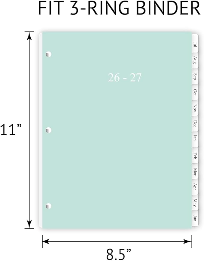newestor 2026-2027 Weekly Planner Refills for 3-Ring Binder with Monthly Tabs, Jul 2026 - Jun 2027, 8-1/2" x 11", Folio Size 5 / Monarch