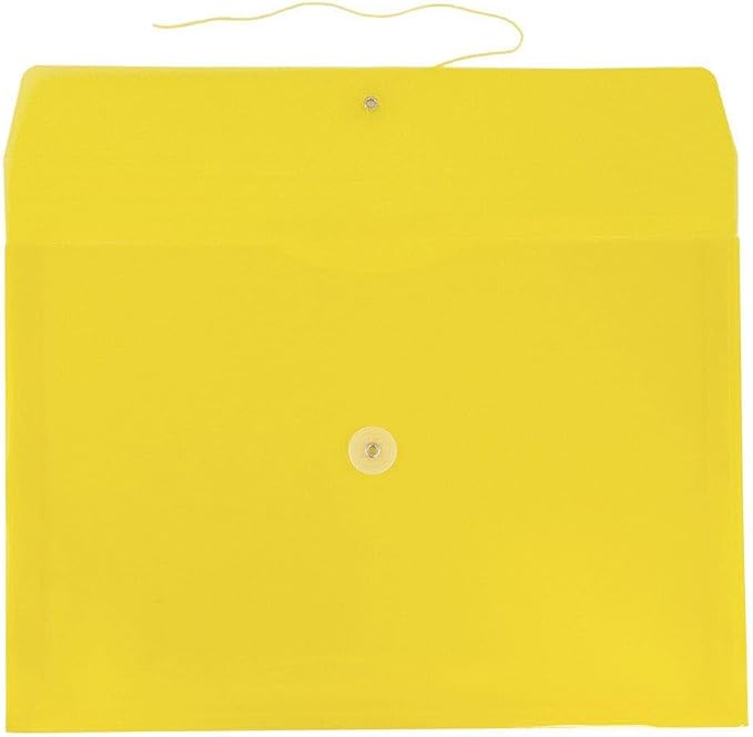 JAM PAPER Plastic Envelopes with Button & String Tie Closure - Legal Booklet - 9 3/4 x 14 1/2 - Yellow - 3/Pack